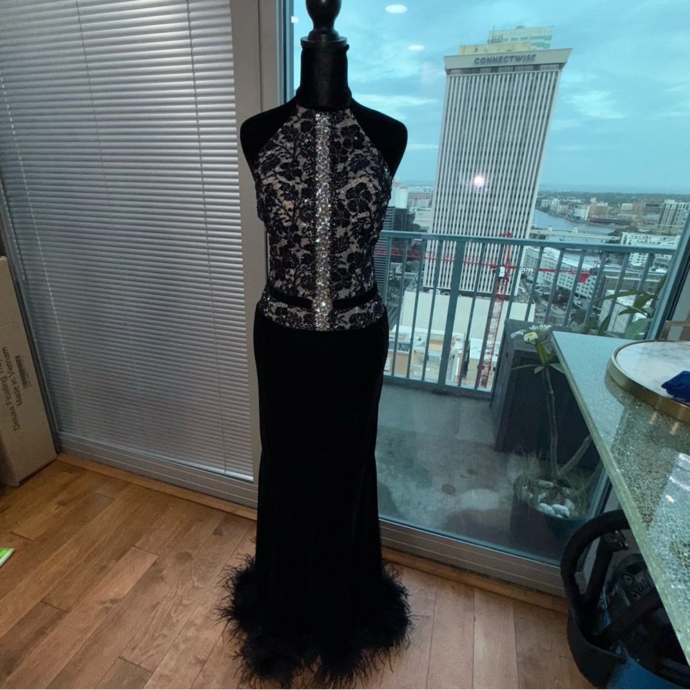 Jovani Black and Silver Halter Pageant/Prom Dress